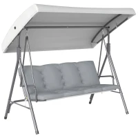 Outsunny Balancelle de Jardin 3 Places Grand Confort Toit Inclinaison réglable épais Coussins Amovibles Acier gris clair(m-11)