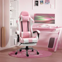 Vinsetto Sedia Gaming Ergonomica Reclinabile con Poggiatesta, Cuscino Lombare, Altezza Regolabile, Rosa e Bianco(m-2)