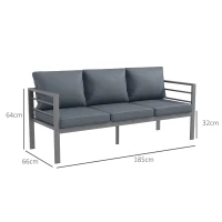 Outsunny Canapé de jardin 3 places avec coussins d'assise et dossier - canapé extérieur en aluminium 185L x 66l x 64H cm(m-3)