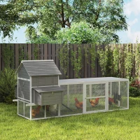 PawHut Gallinero de Madera 310,5x149,5x149cm Jaula para 4-6 Gallinas con 2 Ventanas Puertas Nido Bandeja Extraíble y Rampa Gris(m-10)