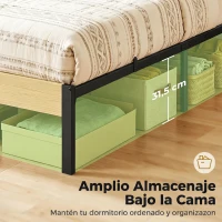 HOMCOM Estructura de Cama 90x200 cm con Cabecero y Piecero Base de Colchón con Space de Almacenamiento(m-5)
