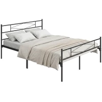 HOMCOM 5ft King Bed Frame with Headboard and Footboard, Metal Platform Bed Frame with 32 cm Underbed Storage, Black(m-14)