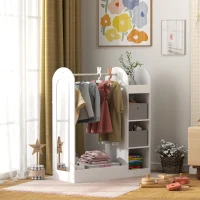 AIYAPLAY Kindergarderobe 3-8 Jahre mit Regalen, 2 Boxen, Kleiderstange und Spiegel, Tragfähigkeit 30 kg, Weiß(m-5)