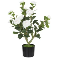 HOMCOM Planta Artificial de Camelia 65cm Árbol Artificial en Maceta con Flores de Seda Realistas 116 Hojas Efecto Musgo Blanco(m-1)