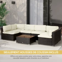 Outsunny Lot de 14 Housses de Rechange Coussins Salon de Jardin - 6 Housses Coussin d'assise, 8 Housses Coussin Dossier - Housses zippées Polyester déperlant Crème(m-6)
