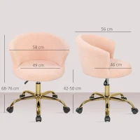 Vinsetto Cadeira de escritório, poltrona ergonómica ajustável em altura, assento giratório, base em aço, rosa(m-3)
