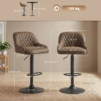 HOMCOM 2er-Set Barhocker, hohe Küchenhocker mit drehbarem Sitz und höhenverstellbar, Dunkelbraun(m-3)