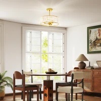 HOMCOM Crystal Ceiling Light Fixture, 39 cm Semi Flush Mount Modern Crystal Chandelier Ceiling Light for Living Room, Bedroom, Hallway, Dining Room, E14 Base 3-Lights, Bulbs Not Included, Gold Tone(m-10)