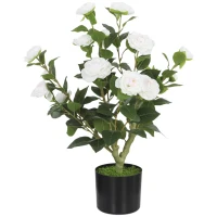 HOMCOM Planta Artificial de Camelia 65cm Árbol Artificial en Maceta con Flores de Seda Realistas 116 Hojas Efecto Musgo Blanco(m-10)