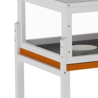 PawHut Houten schildpaddenhuis met hoofdruimte, zichtvenster, deksel, 104 x 53 x 82 cm, wit/oranje(m-13)