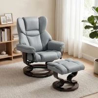 HOMCOM Draaibare relaxfauteuil met voetenbank, hoge rugleuning, hoogwaardig schuim, houten basis, lichtgrijs(m-2)