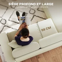 HOMCOM Canapé d'angle réversible 3 places moderne avec coussins inclus, tissu velours côtelé, crème(m-6)
