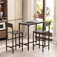 HOMCOM Conjunto de Mesa de Bar con Taburetes Mesa Alta con 2 Sillas de Bar Reposapiés y Respaldos Gris(m-4)