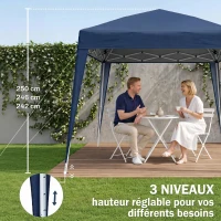 Outsunny Tonnelle de Jardin 3x3m Pop up Tente Pliable Acier Polyester imperméabilisé Anti UV avec Sac de Transport Bleu(m-7)