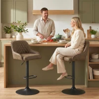 HOMCOM 2er-Set Barhocker, hohe Küchenhocker mit drehbarem Sitz und höhenverstellbar, Dunkelbraun(m-6)