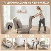 HOMCOM Sillón Convertible 1 Plaza, Sillón-Cama Clic-Clac 3 en 1 con Respaldo Regulable, Cojín, Asiento Amplio, Marrón Claro(m-4)