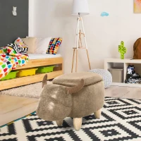 HOMCOM Tabouret Vache - Pouf Vachette - Pouf Taureau Coffre de Rangement 2 en 1 - Pieds Bois d'hévéa revêtement synthétique Aspect Daim Vieilli Marron(m-10)