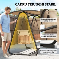 Outsunny Leagăn de Grădină cu Acoperiș Reglabil, 3 Locuri, Maro Nisip(m-5)