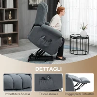 HOMCOM Sillón Eléctrico Elevador Reclinable 135° en Tejido Efecto Lino con Reposapiés Gris(m-9)