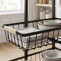 HOMCOM Metal Kitchen Trolley, 4-Tier Storage Trolley with Pull-Out Baskets and 4 Swivel Casters for Kitchen, Rustic Brown(m-11)