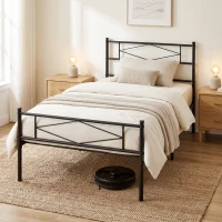 HOMCOM 3ft Single Bed Frame with Headboard and Footboard, Metal Platform Bed Frame with 32 cm Underbed Storage, Black(m-7)