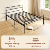HOMCOM 5ft King Bed Frame with Headboard and Footboard, Metal Platform Bed Frame with 32 cm Underbed Storage, Black(m-3)