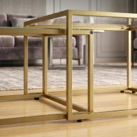 HOMCOM 2 Mesas de Centro Cuadradas Mesas Nido Modernas con Tablero de Vidrio Templado y Estructura Metálica 75x75x42 cm Dorado(m-10)