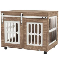 PawHut Móvel canil para cão com porta deslizante, casa para cão de porte médio, mesa de apoio, 80 x 59 x 63 cm, nogueira(m-7)