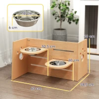 PawHut Comedouro elevado para cães de 3 alturas ajustáveis comedouro para cão 2 tigelas aço inoxidável 63 x 58,5 x 40 cm carvalho(m-3)