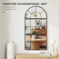 HOMCOM Wandspiegel, Raamspiegel, Drieluik, Metalen Frame, 76 x 53 cm, Zwart(m-4)