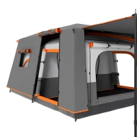 Outsunny Tenda de campismo familiar 4 pessoas, tenda túnel, portas + janelas, 4,3 x 3 x 1,95 m, cinza escuro(m-7)