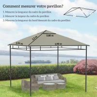 Outsunny Toile de rechange pour pavillon tonnelle tente toit de remplacement gazebo de jardin polyester 180 g/m² 3 x 3 m gris(m-3)