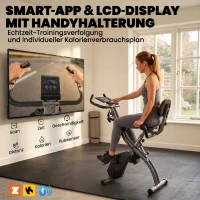SPORTNOW 3 in 1 Heimtrainer Fahrrad Klappbar Leise Liegeergometer mit LCD Monitor Bluetooth Herzfrequenz Sensor Widerstandsband(m-5)
