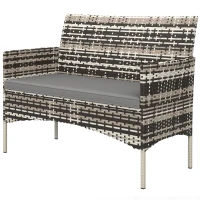 Outsunny 2-Sitzer Rattan Gartensofa PE-Rattan Outdoor-Terrassen-Sofa mit Polster, Anti-Rutsch-Matten, Stahlrahmen, Hellgrau(m-11)