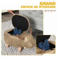 HOMCOM Tabouret Vache - Pouf Vachette - Pouf Taureau Coffre de Rangement 2 en 1 - Pieds Bois d'hévéa revêtement synthétique Aspect Daim Vieilli Marron(m-5)
