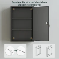 kleankin Wand-Medizinschrank, Badezimmerschrank mit 3 Regalböden, 2 Schlüsseln, 40 x 18 x 60 cm, Schwarz(m-6)