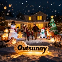 Outsunny Père Noël gonflable avec traîneau et rennes 240 cm 6 lumières LED décoration de Noël intérieure et extérieure rouge(m-9)