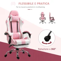 Vinsetto Sedia Gaming Ergonomica Reclinabile con Poggiatesta, Cuscino Lombare, Altezza Regolabile, Rosa e Bianco(m-6)