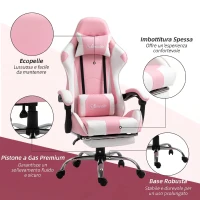 Vinsetto Sedia Gaming Ergonomica Reclinabile con Poggiatesta, Cuscino Lombare, Altezza Regolabile, Rosa e Bianco(m-7)