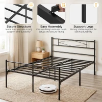 HOMCOM 4ft6 Double Bed Frame with Headboard and Footboard, Metal Platform Bed Frame with 32 cm Underbed Storage, Black(m-6)