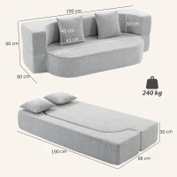 HOMCOM 2 em 1 Sofá Cama 2 Lugares com 2 Almofadas Removíveis, Braços, Assento Estofado, em Chenille, Cinza Claro(m-3)