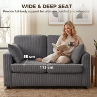 HOMCOM 2 Seater Sofa, Corduroy Small Couch with Spring Cushion, Wide and Deep Seat, Dark Grey(m-6)