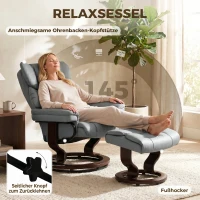 HOMCOM Draaibare relaxfauteuil met voetenbank, hoge rugleuning, hoogwaardig schuim, houten basis, lichtgrijs(m-4)