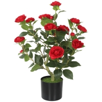HOMCOM Planta Artificial de Camelia 65 cm Árbol Artificial en Maceta con Flores de Seda Realistas 116 Hojas Efecto Musgo Rojo