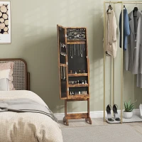 HOMCOM Schmuckschrank mit verstellbarem Spiegel und LED-Beleuchtung 36x30x136 cm Rustikales Braun(m-6)