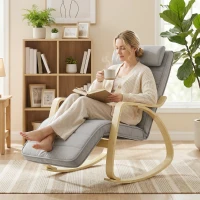 HOMCOM Schaukelstuhl mit Massage, Heizung, Kopfstütze & Fußstütze, Samtbezug, Relaxsessel, Hellgrau(m-2)