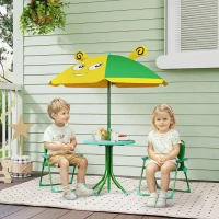 AIYAPLAY Conjunto de móveis de jardim para crianças, cadeiras, mesa, guarda-sol, design de abelha, Verde+Amarelo(m-2)