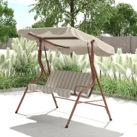 Outsunny Balancelle de Jardin 3 Places Toit imperméabilisé Inclinaison réglable Coussins Assise Dossier marron, crème rayé(m-2)