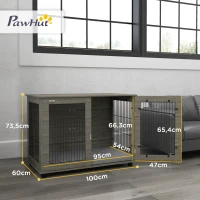 PawHut Gaiola para cão 2 em 1 mesa de apoio com almofada de pelúcia removível porta com fecho 100 x 60 x 73,5 cm cinza(m-3)