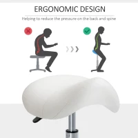 HOMCOM Height Adjustable Saddle Stool with Swivel Wheels, Faux Leather Salon Chair for Hairdressing, Beauty, Tattoo, White(m-7)